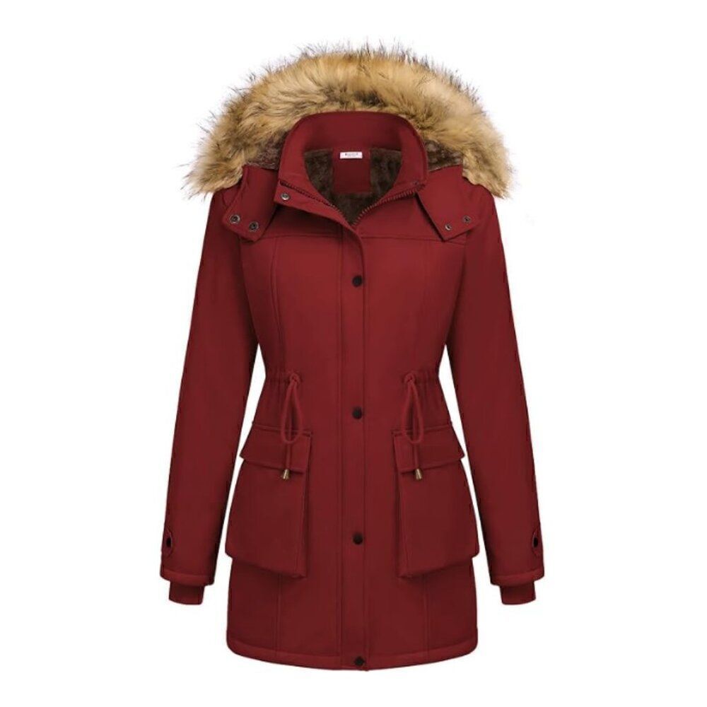 Beyove Thicken Warm wine red hooded parka size XXL NWT